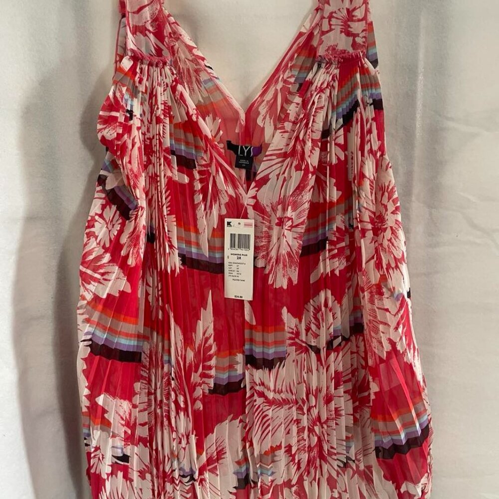 NWT Women's LYS Pleated Blouse Red Multicolor Size 2X